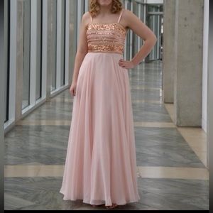 Madison James Pink Strapless Sequined Prom Dress